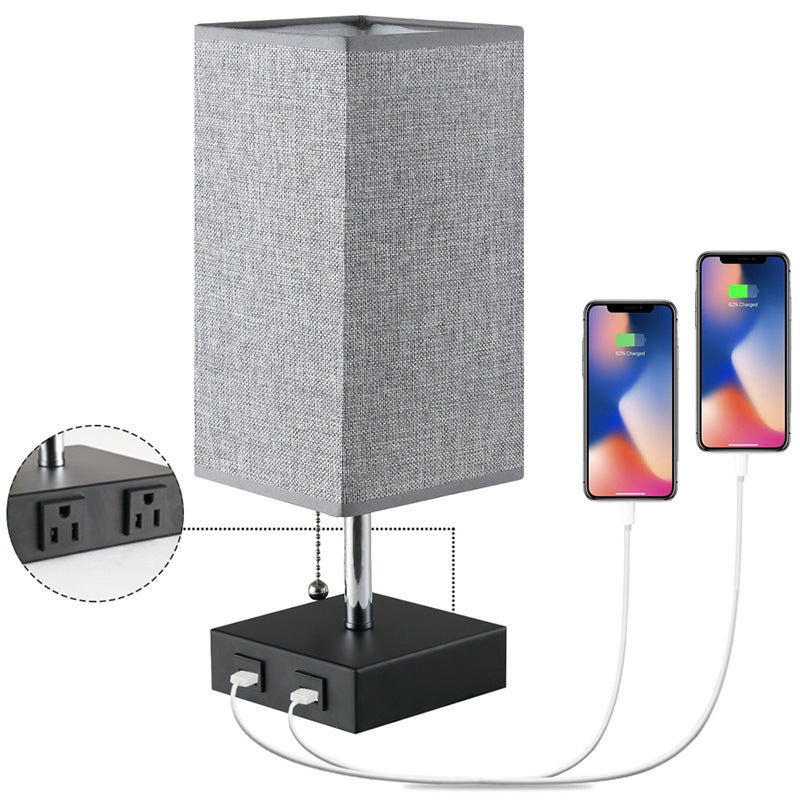 Linen Square Table Lamp – Modern Bedside Nightstand Light for Bedroom & Study