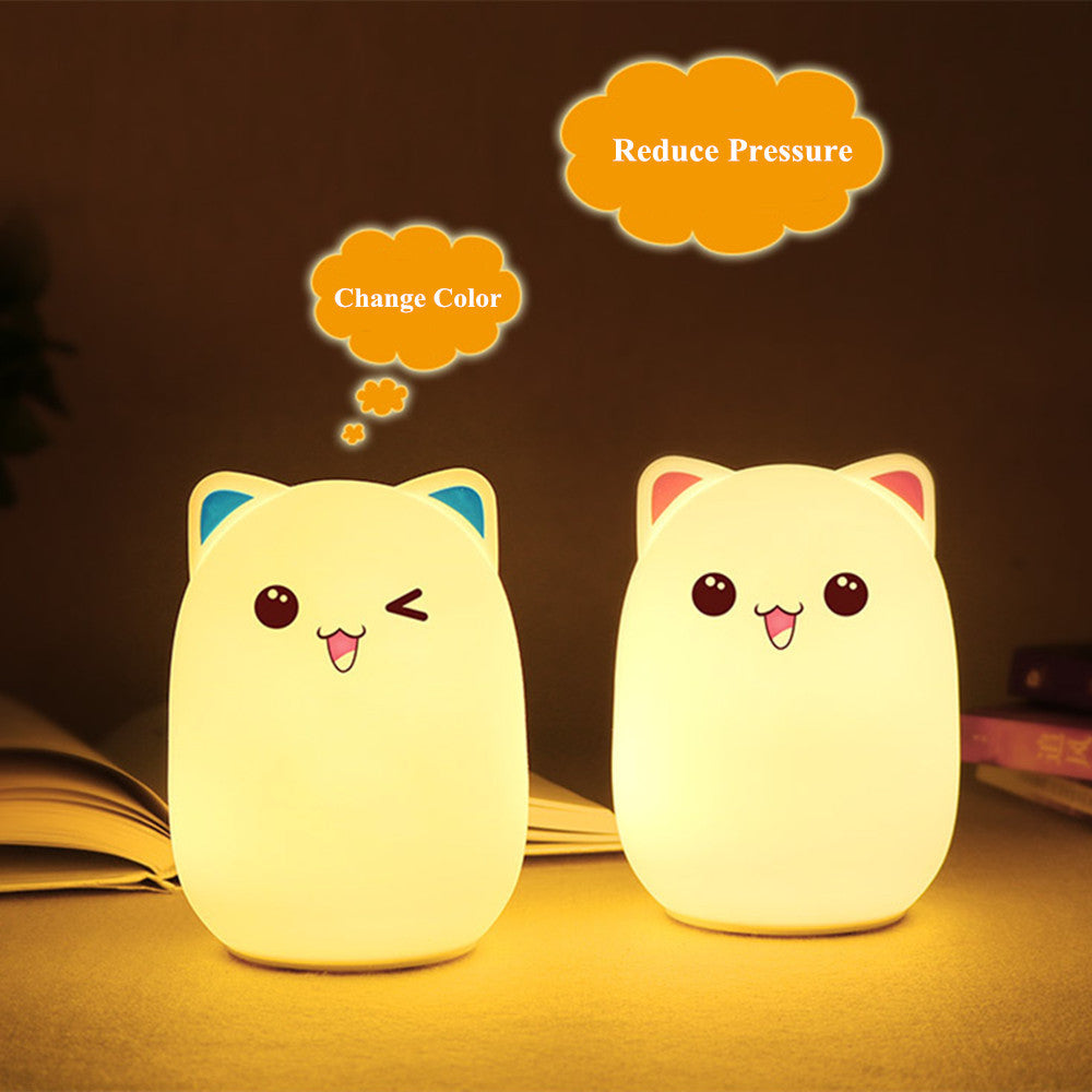 Cute Cartoon Silicone Night Light – Colorful LED Kids Bedside Lamp