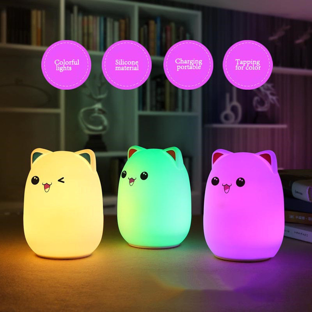 Cute Cartoon Silicone Night Light – Colorful LED Kids Bedside Lamp