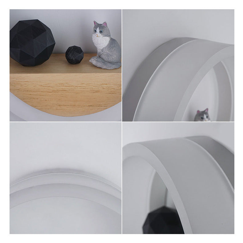 Modern LED Wall Lamp with Shelf – Creative Round Bedside Night Light