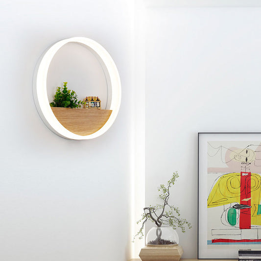 Modern LED Wall Lamp with Shelf – Creative Round Bedside Night Light