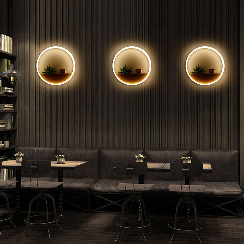 Modern LED Wall Lamp with Shelf – Creative Round Bedside Night Light