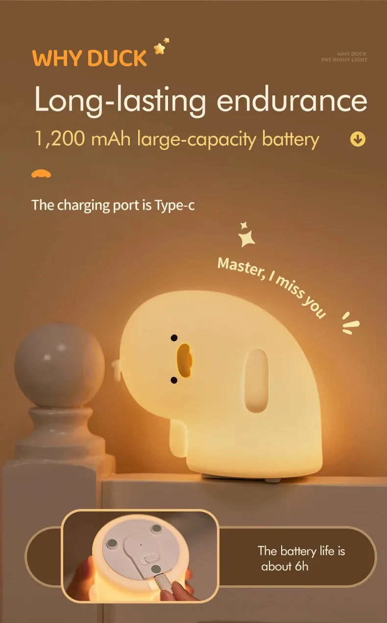 Cute Duck LED Night Light  | USB Rechargeable Soft Silicone Lamp