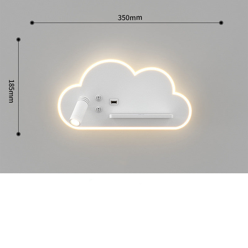 Cloud Wall Lamp with Shelf & USB – Modern Bedside LED Night Light