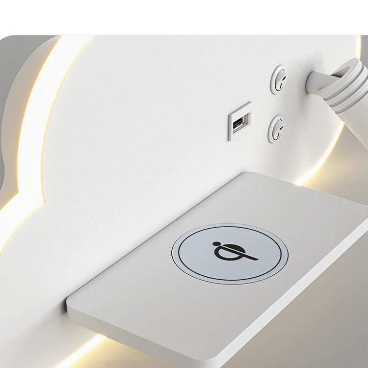 Cloud Wall Lamp with Shelf & USB – Modern Bedside LED Night Light