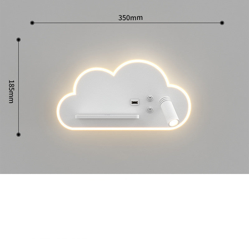 Cloud Wall Lamp with Shelf & USB – Modern Bedside LED Night Light